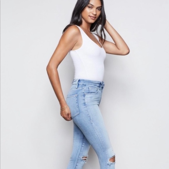 GOOD AMERICAN GOOD WAIST CROP RAW EDGE HIGH WAIST DISTRESSED SKINNY JEANS Sz4/27 - Picture 15 of 15